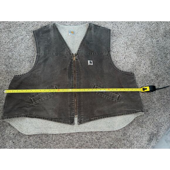 CARHARTT vintage?Vest 2XL Brown Sherpa Lined Duck Canvas Ranch Work Wear Zip Up - Picture 7 of 9